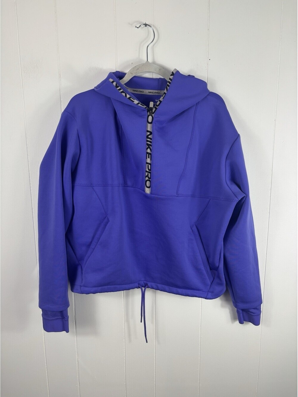 Nike Pro Women’s Purple Mock Crop Pullover L Logo Athletic Sport Track Gym